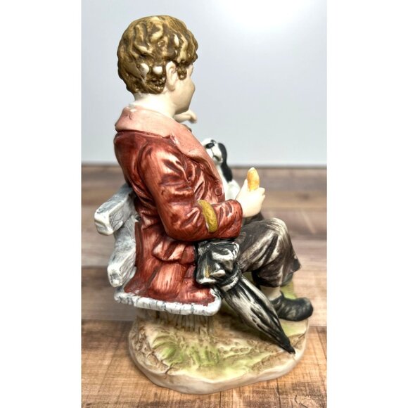Vintage Lefton Porcelain Figurine Boy With Dog Bench Scene KW5644 Hand Painted - Picture 2 of 4